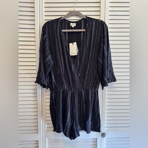 Elam Large Black with Gold Striped Romper. PTP 21”, inseam 3”.
